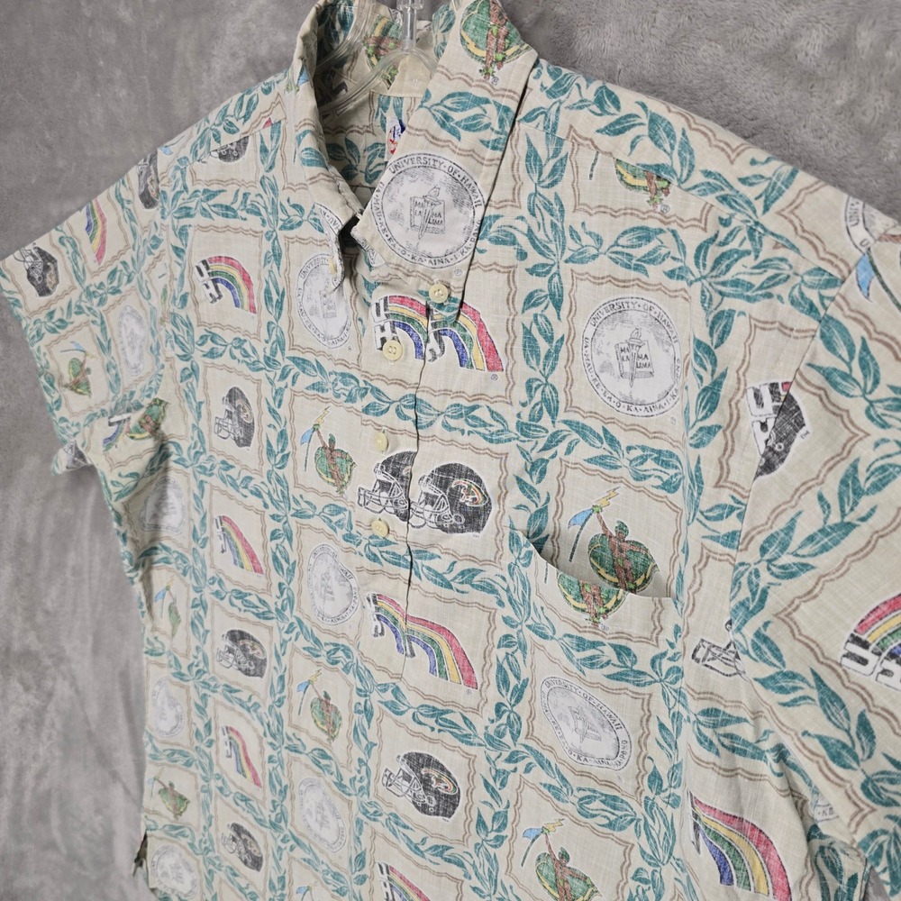 Reyn Spooner Button Down Shirt Mens XL Cream UH Hawaii Rainbow Warriors Football - Picture 11 of 16
